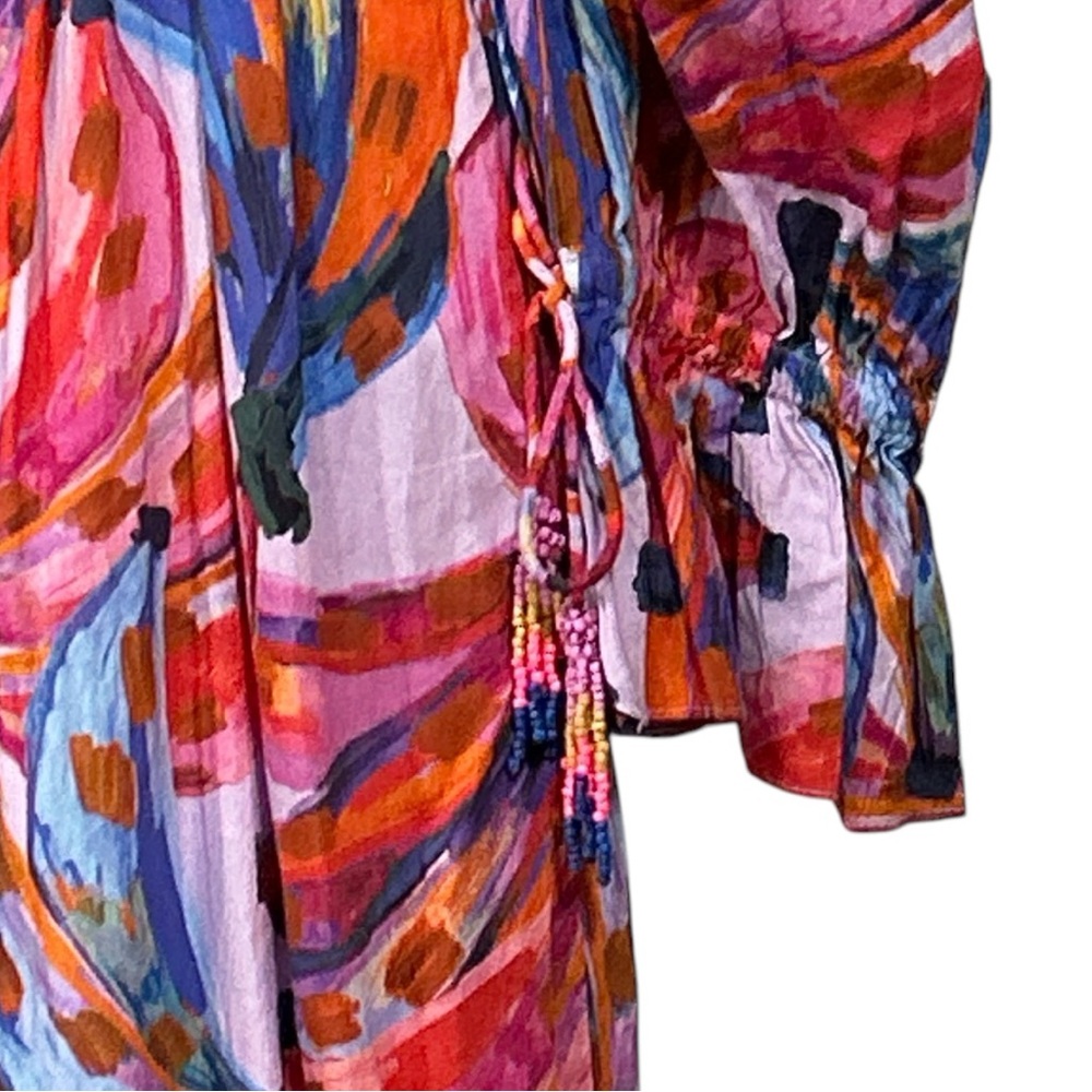 Farm Rio Coloured Bananas Tropical Chic Resort Wear Smocked Maxi Dress M - Picture 8 of 15